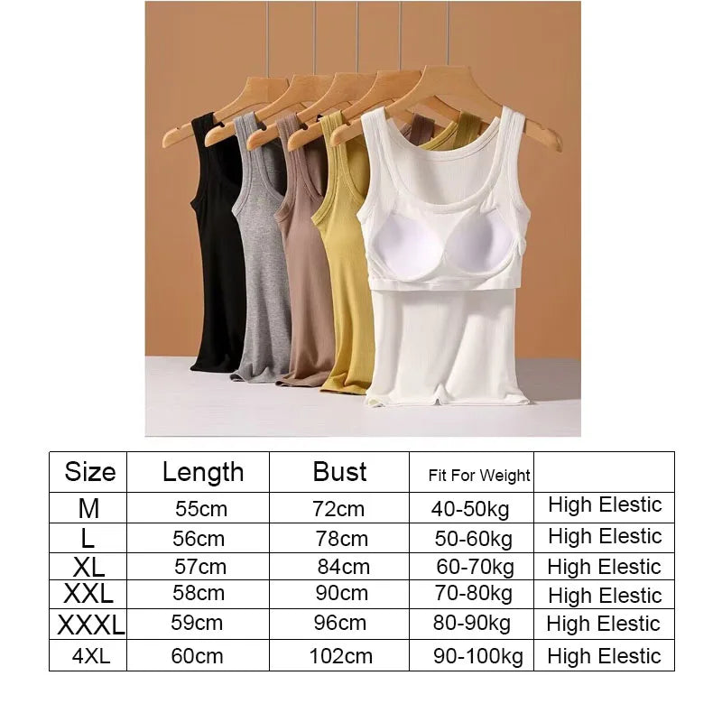 Modal Plus Size Women Sleeveless Camisole Top With Chest Pad Tank Tops High Elestic Soft