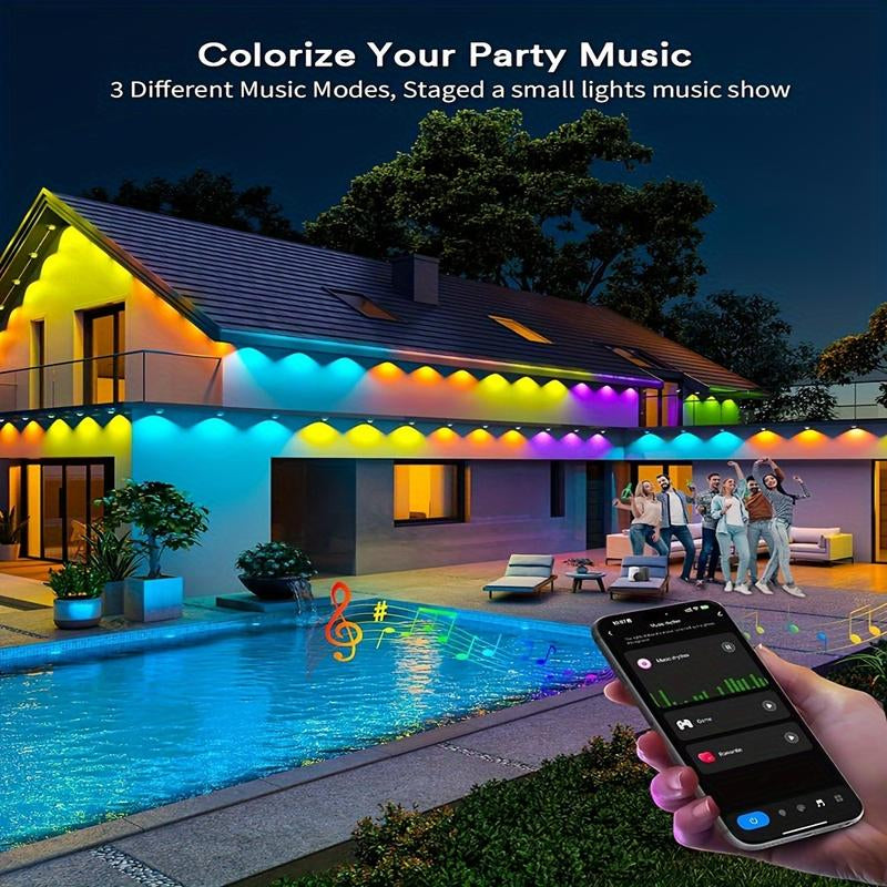 Permanent Outdoor Lights, RGB Outdoor Christmas Lights with LED Lights, Waterproof LED Eaves Lights with DIY Scene Modes for Halloween Decor, Smart APP & Remote Control