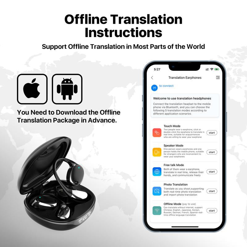 AI Language Translator Earbuds: 3-In-1 Translator Earphones Real Time 144 Languages & Accents, HD Sound Quality Long Battery Life, Ideal for Travel & Business