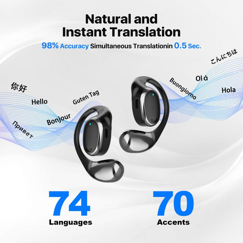 AI Language Translator Earbuds: 3-In-1 Translator Earphones Real Time 144 Languages & Accents, HD Sound Quality Long Battery Life, Ideal for Travel & Business