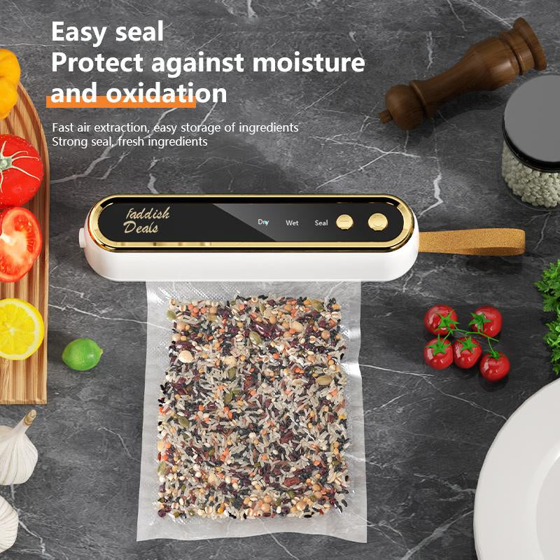 【Faddish】Portable Vacuum Sealing Machine, Automatic Electric Vacuum Sealing Machine, Keep Your Vegetables and Meat Fresh with One Click! Easy for Food and Snacks Preservation