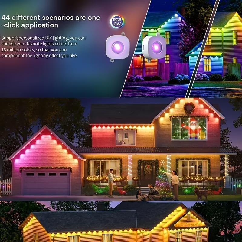 Permanent Outdoor Lights, RGB Outdoor Christmas Lights with LED Lights, Waterproof LED Eaves Lights with DIY Scene Modes for Halloween Decor, Smart APP & Remote Control