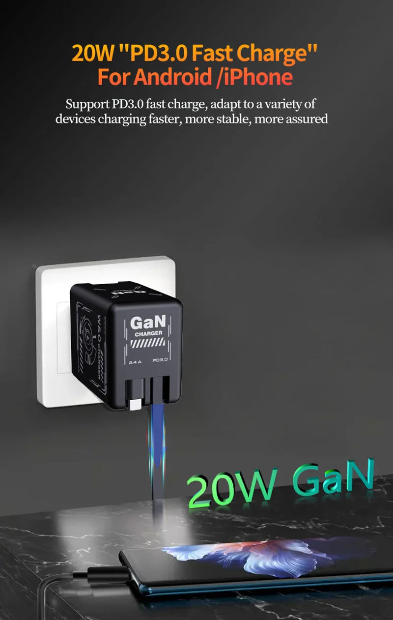 Xiaomi GaN120W Ultra Fast Charger With Retractable Type-C Lightning Cable Fast Charging Adapter For iPhone16 iPad Samsung Huawei