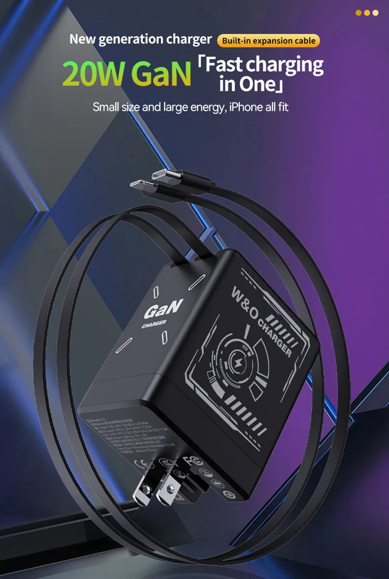 Xiaomi GaN120W Ultra Fast Charger With Retractable Type-C Lightning Cable Fast Charging Adapter For iPhone16 iPad Samsung Huawei