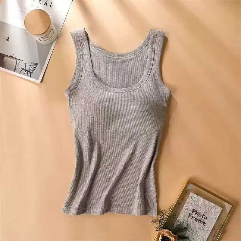 Modal Plus Size Women Sleeveless Camisole Top With Chest Pad Tank Tops High Elestic Soft