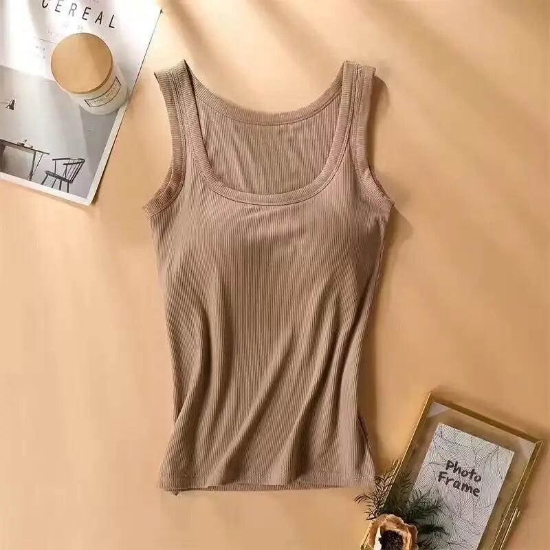 Modal Plus Size Women Sleeveless Camisole Top With Chest Pad Tank Tops High Elestic Soft