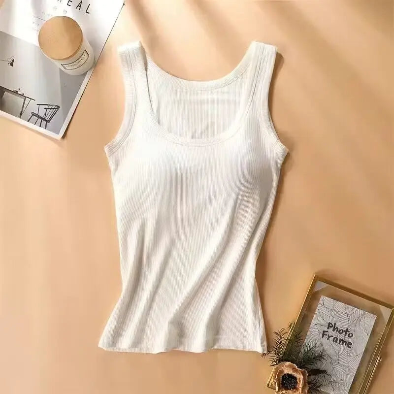 Modal Plus Size Women Sleeveless Camisole Top With Chest Pad Tank Tops High Elestic Soft