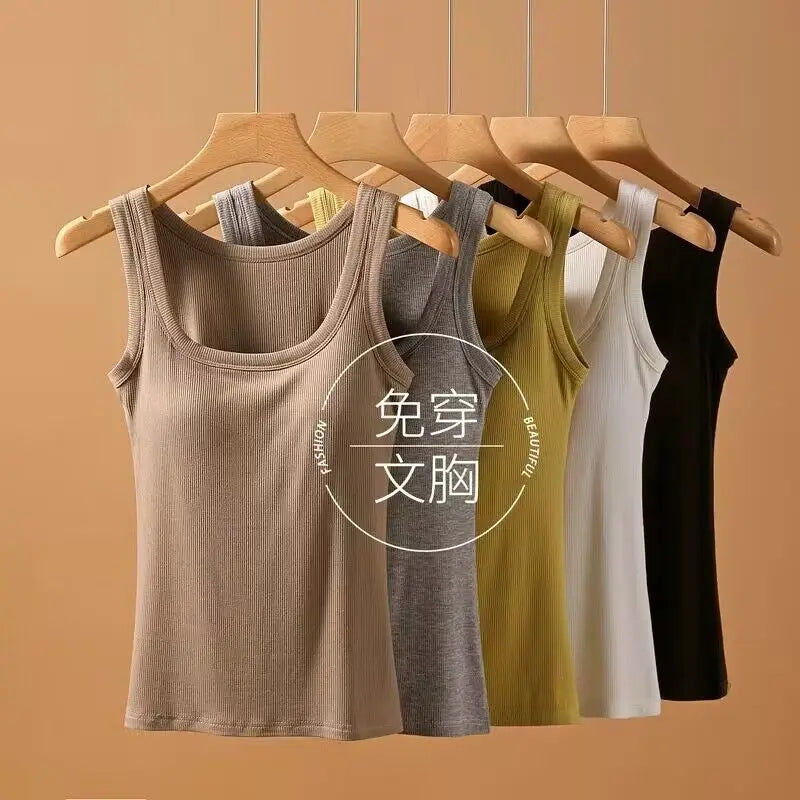 Modal Plus Size Women Sleeveless Camisole Top With Chest Pad Tank Tops High Elestic Soft