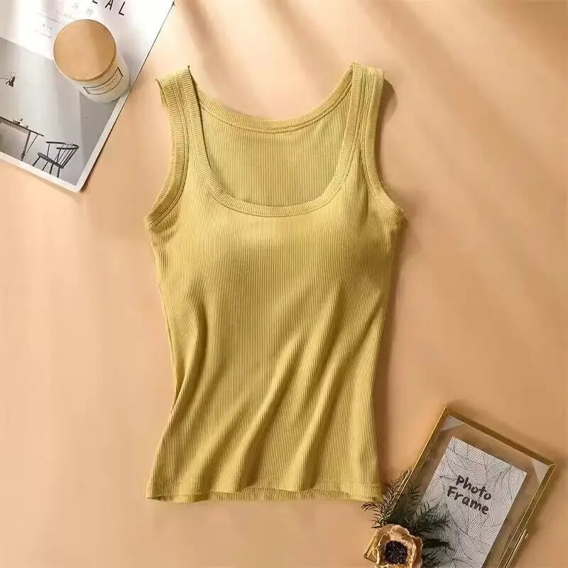 Modal Plus Size Women Sleeveless Camisole Top With Chest Pad Tank Tops High Elestic Soft