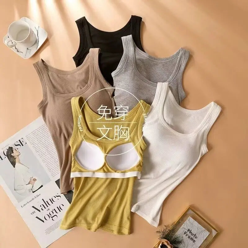 Modal Plus Size Women Sleeveless Camisole Top With Chest Pad Tank Tops High Elestic Soft