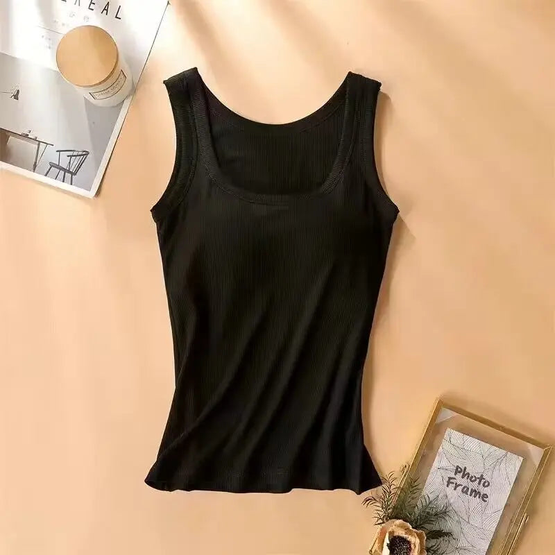 Modal Plus Size Women Sleeveless Camisole Top With Chest Pad Tank Tops High Elestic Soft