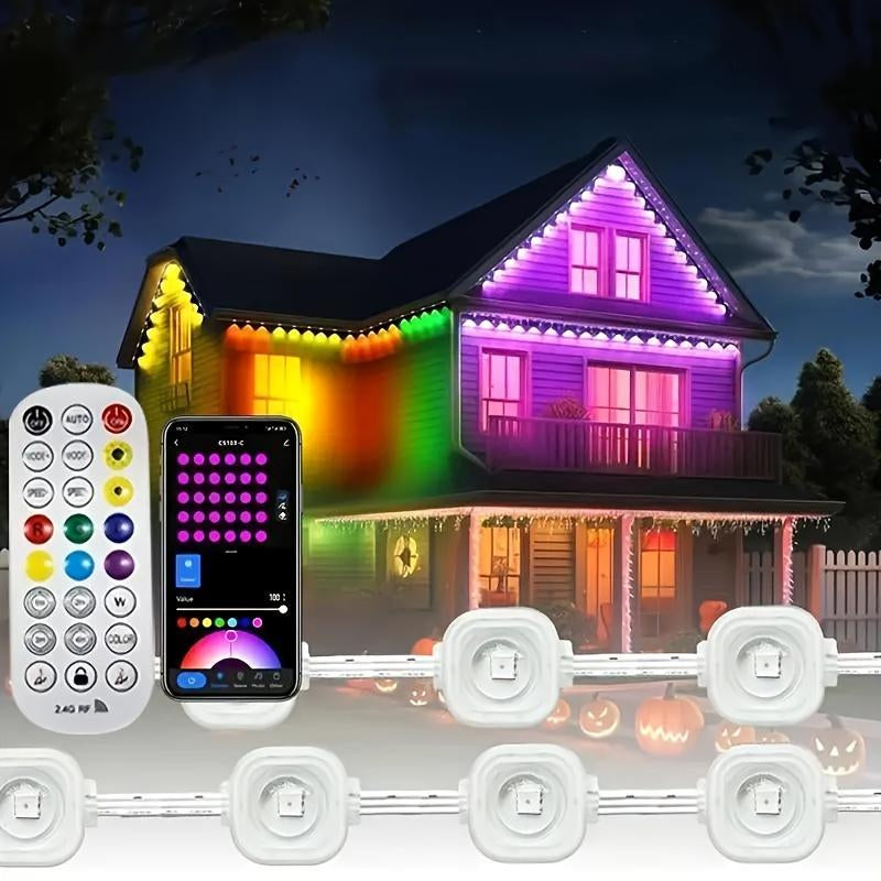 Permanent Outdoor Lights, RGB Outdoor Christmas Lights with LED Lights, Waterproof LED Eaves Lights with DIY Scene Modes for Halloween Decor, Smart APP & Remote Control