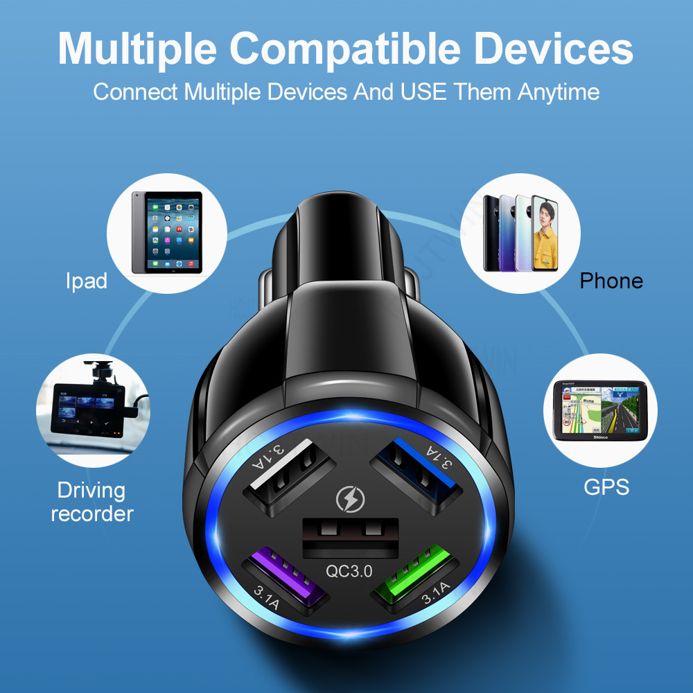 15W Quick Charge 5USB QC3.0 Car Charger